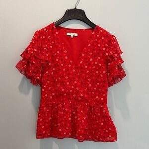 Madewell Red Floral Ruffle Blouse